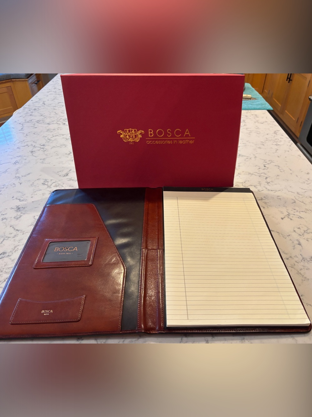 BOSCA Large Leather Padfolio in Brown and Black